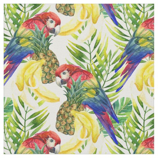 Parrots And Tropical Fruit Fabric