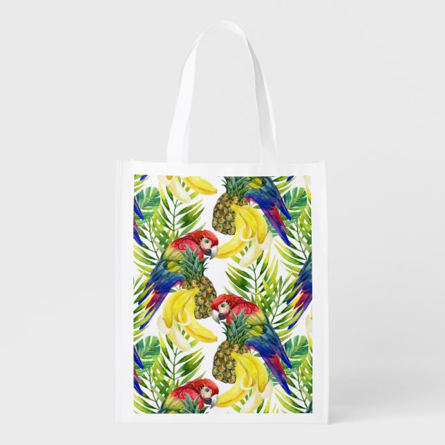 Parrots And Tropical Fruit Grocery Bag (Front)