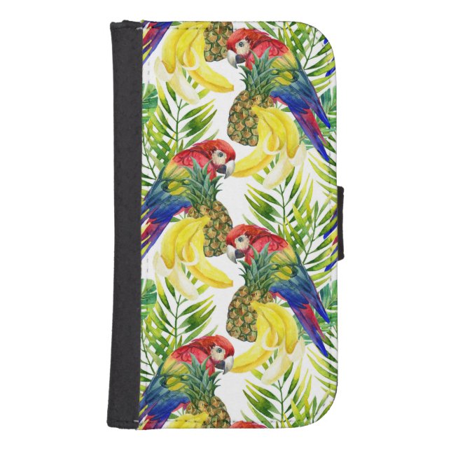 Parrots And Tropical Fruit Samsung Galaxy Wallet Case (Front)