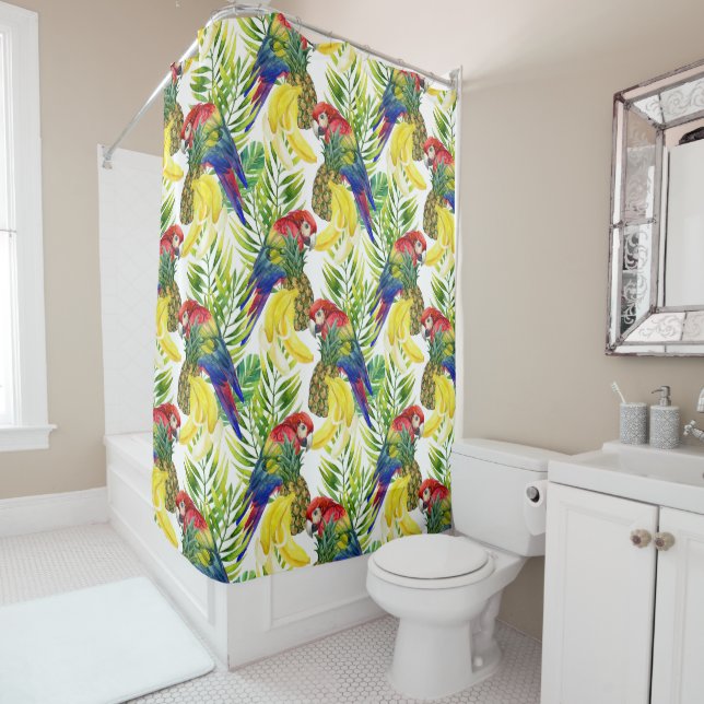 Parrots And Tropical Fruit Shower Curtain (In Situ)