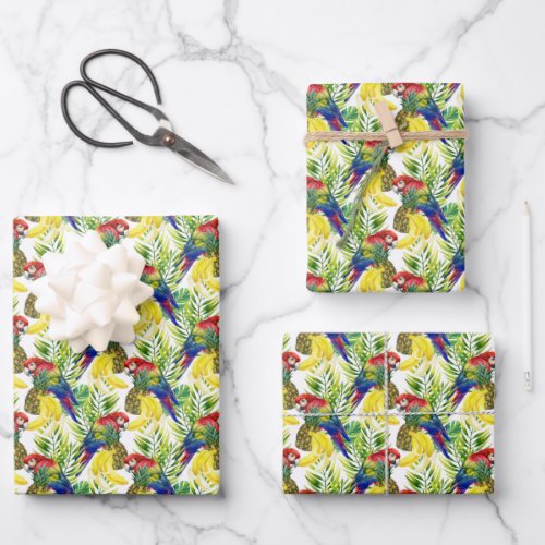 Parrots And Tropical Fruit Wrapping Paper Sheets