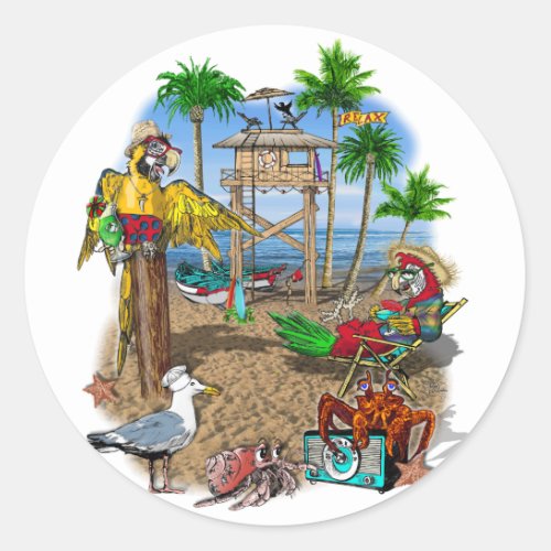 Parrots Beach Party Classic Round Sticker
