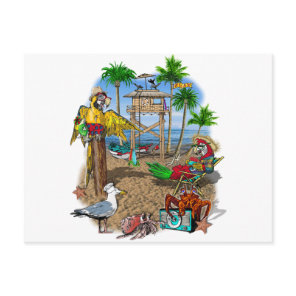 Parrots Beach Party Invitation Postcard