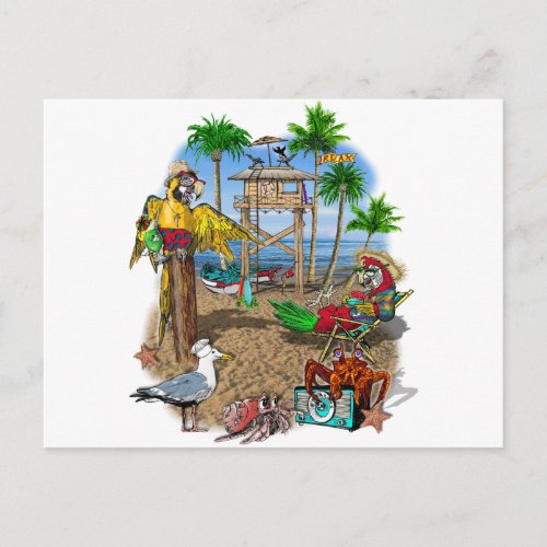 Parrots Beach Party Invitation Postcard