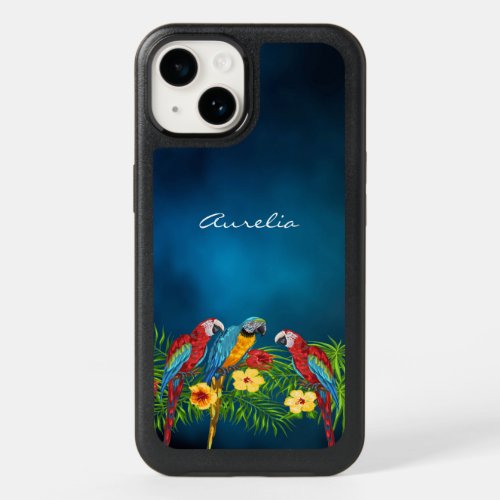 Parrots birds blue sky palm leaves OtterBox iPhone 14 case