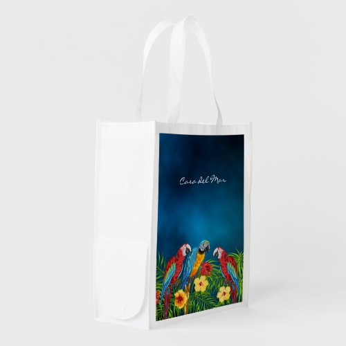 Parrots birds leaves summer house name grocery bag