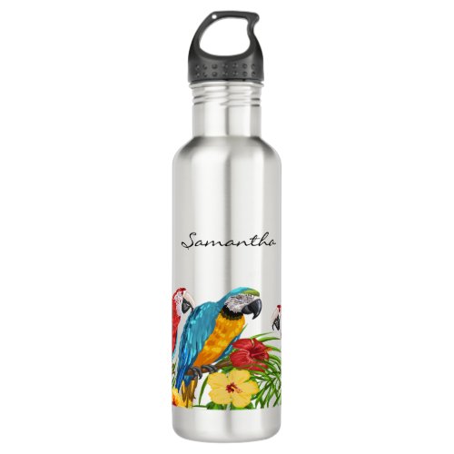 Parrots birds name script stainless steel water bottle