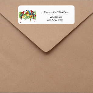 Parrots birds palm leaves return address label
