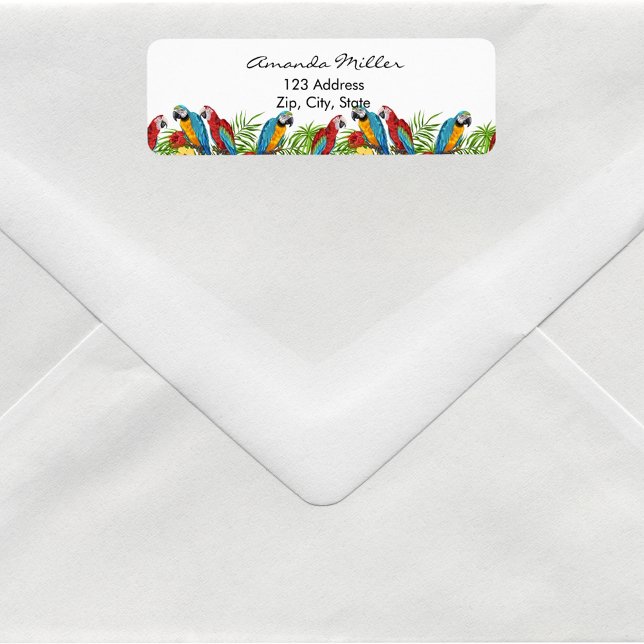 Parrots birds palm leaves return address label (Creator Uploaded)