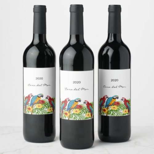 Parrots birds tropical bouse name wine label