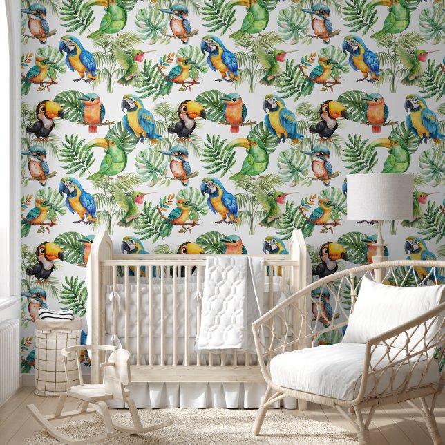 Parrots birds tropical pattern wallpaper  (Kids)