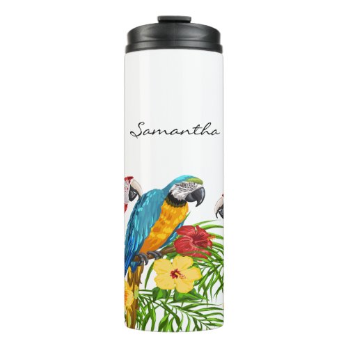 Parrots blue leaves summer name thermal tumbler