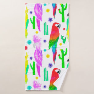 Parrots colorful seamless hand drawn pattern bath towel