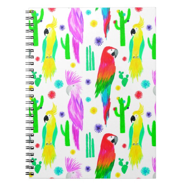 Parrots colorful seamless hand drawn pattern notebook (Front)