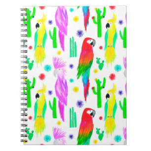 Parrots colorful seamless hand drawn pattern notebook