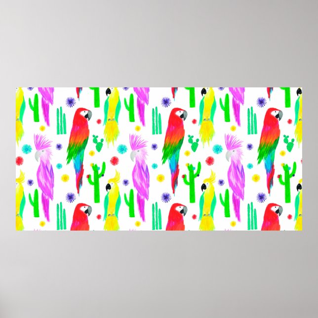 Parrots colorful seamless hand drawn pattern poster (Front)