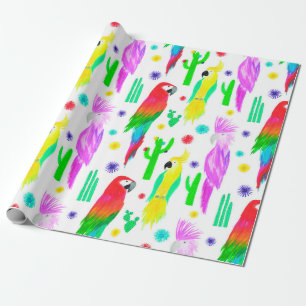 Parrots colorful seamless hand drawn pattern wrapping paper