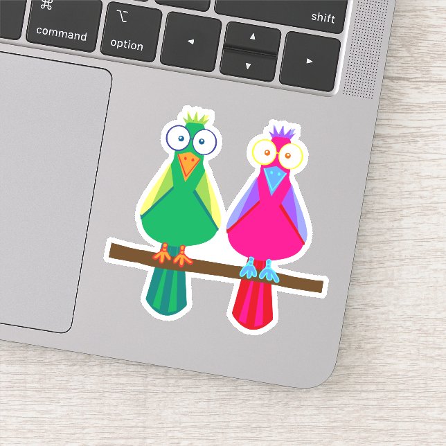 Parrots colourful big-eye cartoon characters sticker (Detail)