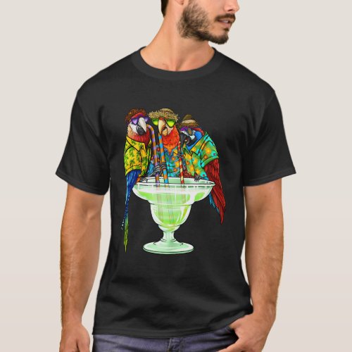 Parrots Drinking Margarita Hawaiian Vacation Birds T_Shirt