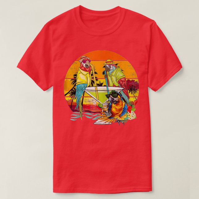 Parrots Drinking Margarita On Summer Vacation Bird T-Shirt (Design Front)