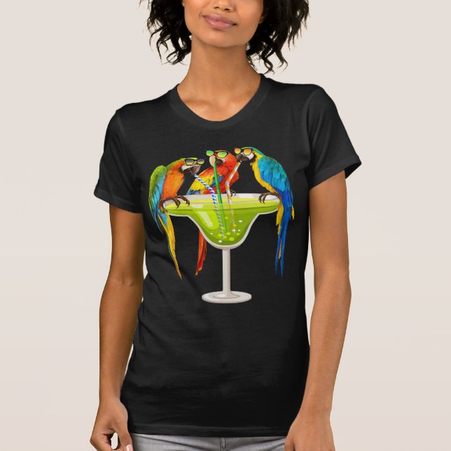 Parrots Drinking Margarita On Summer Vacation Bird T-Shirt (Front)