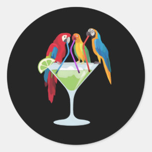 Parrots Drinking Margarita Tropical Vacation Hawai Classic Round Sticker