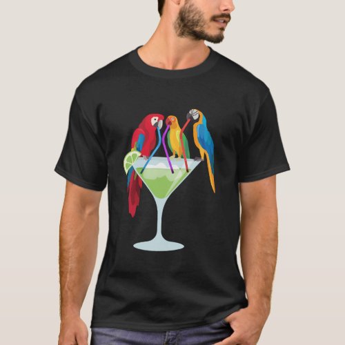 Parrots Drinking Margarita Tropical Vacation Hawai T_Shirt