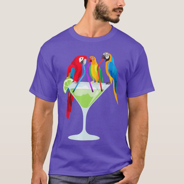 Parrots Drinking Margarita Tropical Vacation T-Shirt (Front)