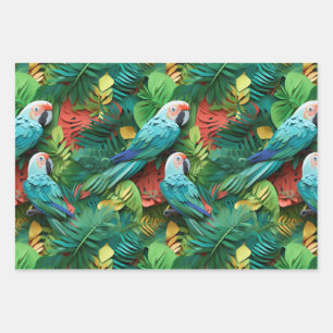 Parrots Floral Kirigami Wrapping Paper Sheets