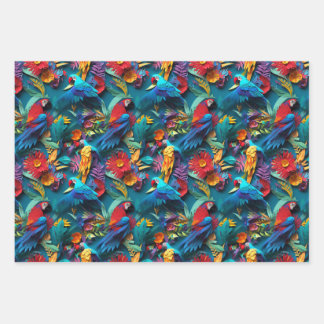 Parrots Floral Kirigami Wrapping Paper Sheets
