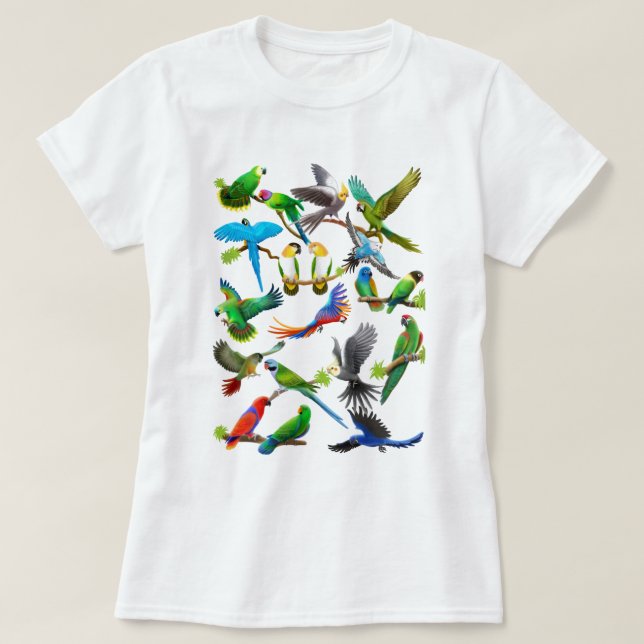 Parrots Galore T-Shirt (Design Front)