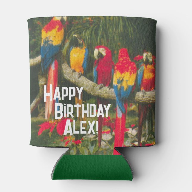 Parrots Happy Birthday Can Cooler (Back)