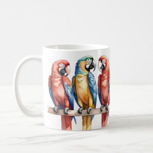 Parrots in a row coffee mug