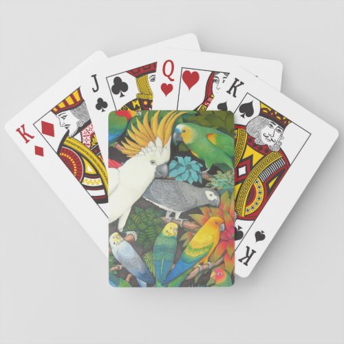 Parrots in Bromeliad Plants Playing Cards