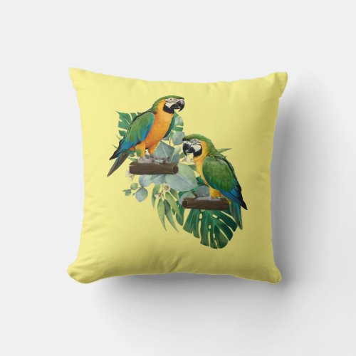 Parrots in Paradise Bird Lover Throw Pillow