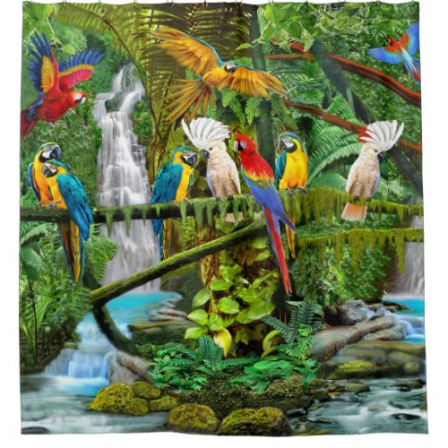 PARROTS IN PARADISE SHOWER CURTAIN