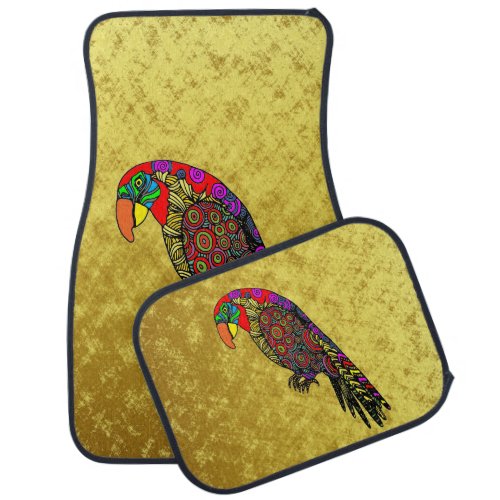 Parrots in yellow red green blue gold car mat