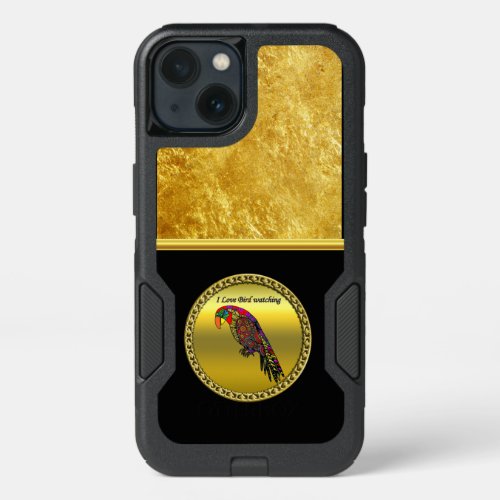 Parrots in yellow red green blue gold foil iPhone 13 case