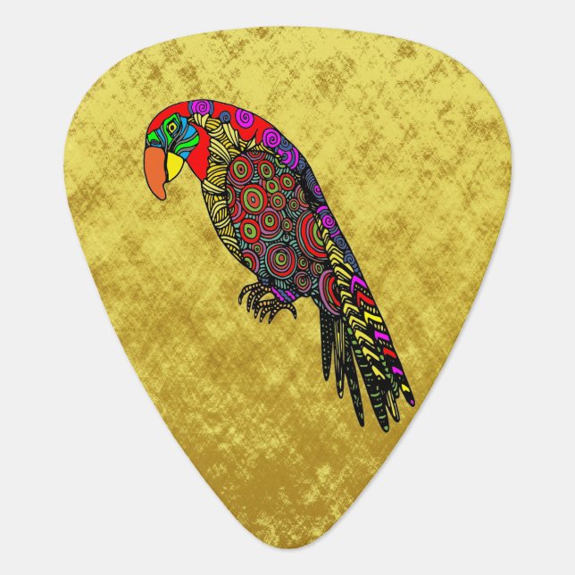 Parrots in yellow red green blue guitar pick (Front)