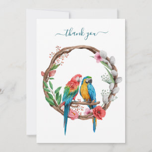 Parrots Macaw Birds Colorful Floral Thank you Card