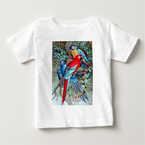 Parrots macaw wild birds colorful painting baby T_Shirt