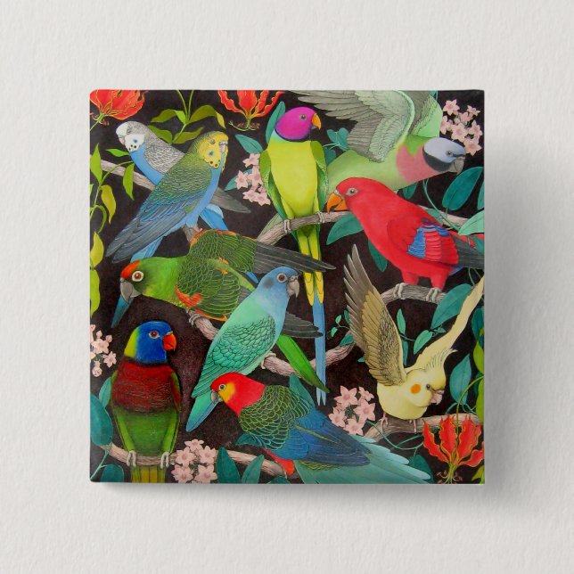 Parrots of the World II Pinback Button (Front)