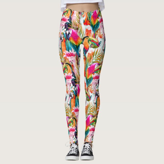 Parrots & Palm Leaves 2 Leggings (Front)