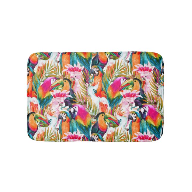 Parrots & Palm Leaves Bath Mat (Front)