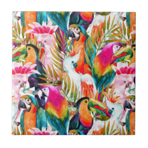 Parrots & Palm Leaves Ceramic Tile