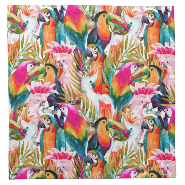 Parrots & Palm Leaves Cloth Napkin (Front)