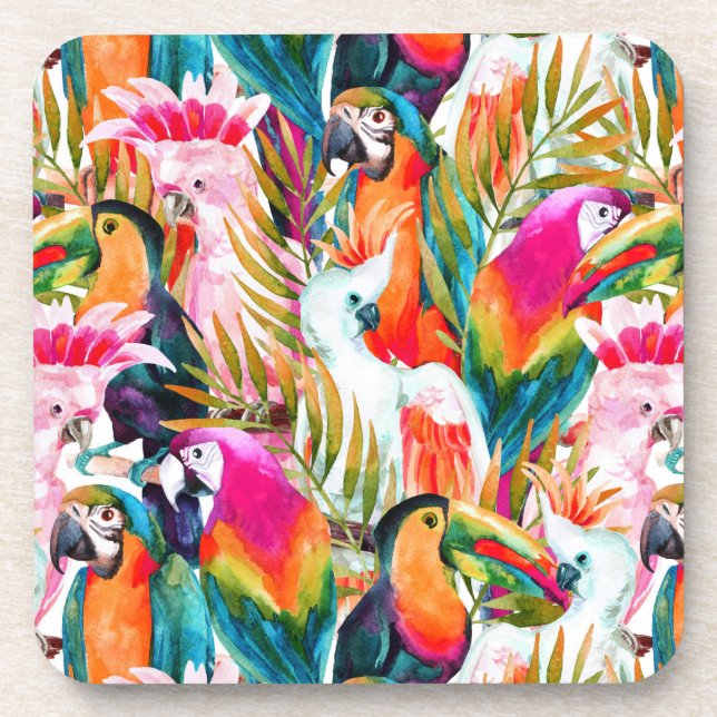 Parrots & Palm Leaves Coaster (Front)