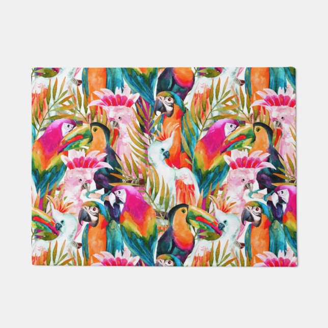 Parrots & Palm Leaves Doormat (Front)