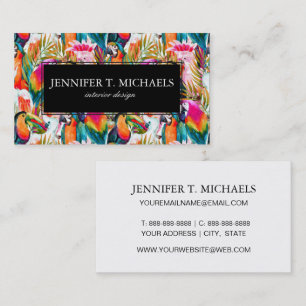 Parrots & Palm Leaves Monogram Business Card