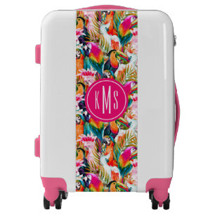 Parrots & Palm Leaves Monogram Luggage